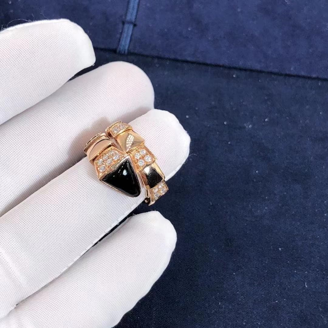 Кольцо Bulgari Serpenti Viper розовое золото, оникс, бриллианты 1