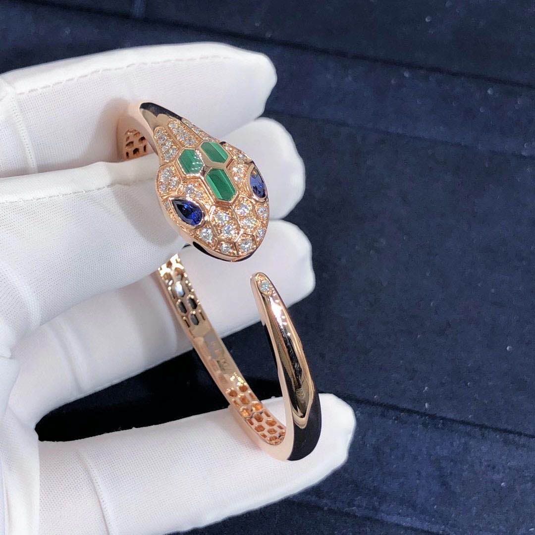 Браслет Bulgari Serpenti бриллианты, изумруды, розовое золото 5