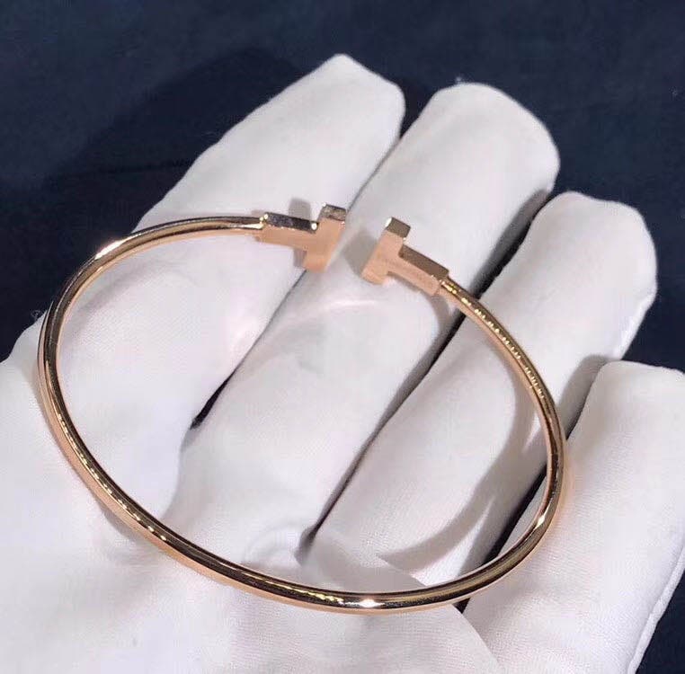 Браслет Tiffany T Wire узкая модель розовое золото 3