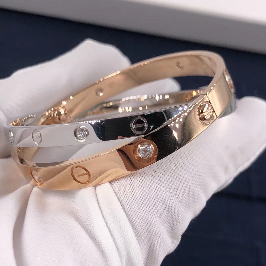 Браслет Cartier Love 12 бриллиантов, розовое, белое золото 3