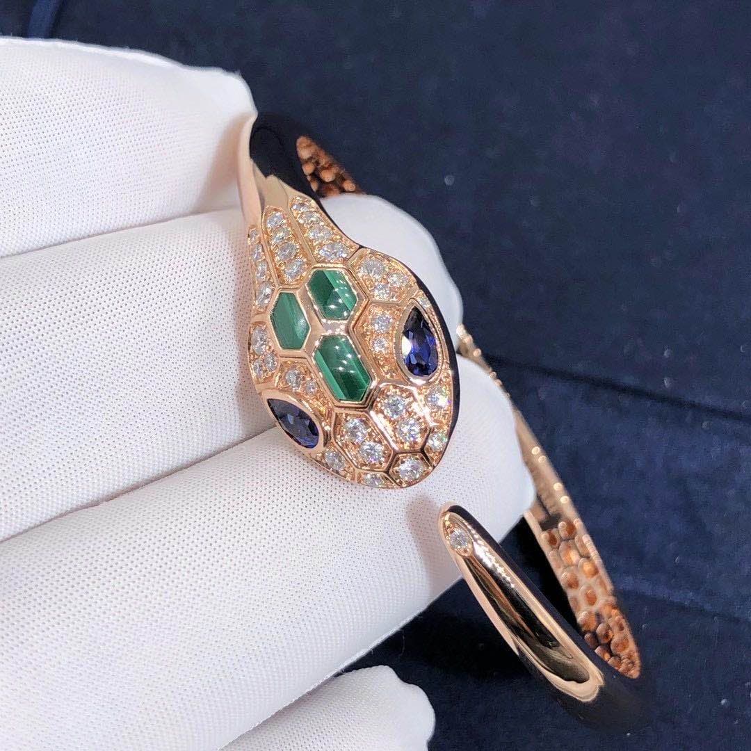 Браслет Bulgari Serpenti бриллианты, изумруды, розовое золото 8