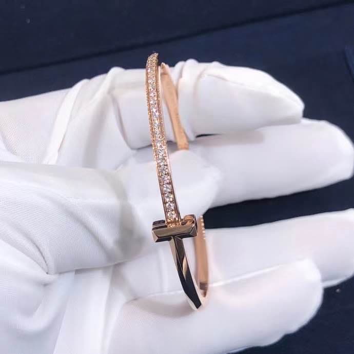 Браслет Tiffany T1 узкая модель розовое золото, бриллианты 3