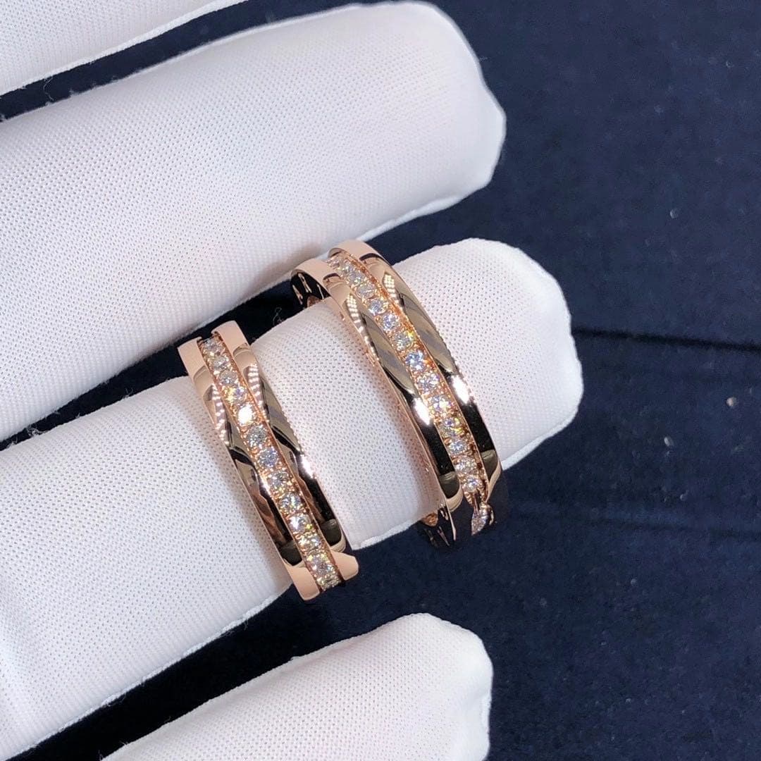 Кольцо Bulgari B.zero1 тонкое бриллианты, розовое золото 2