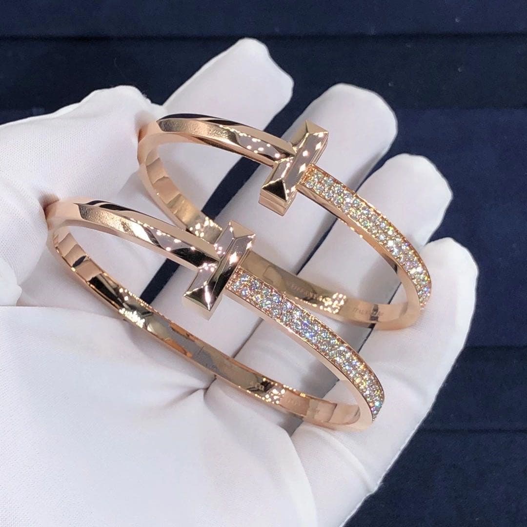 Браслет Tiffany T T1 бриллианты, розовое золото 1