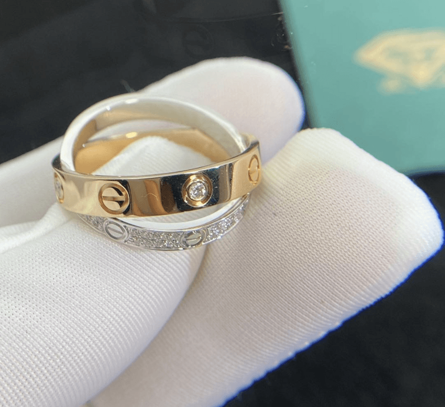 Кольцо Cartier Love с бриллиантовым паве белое, розовое золото 6