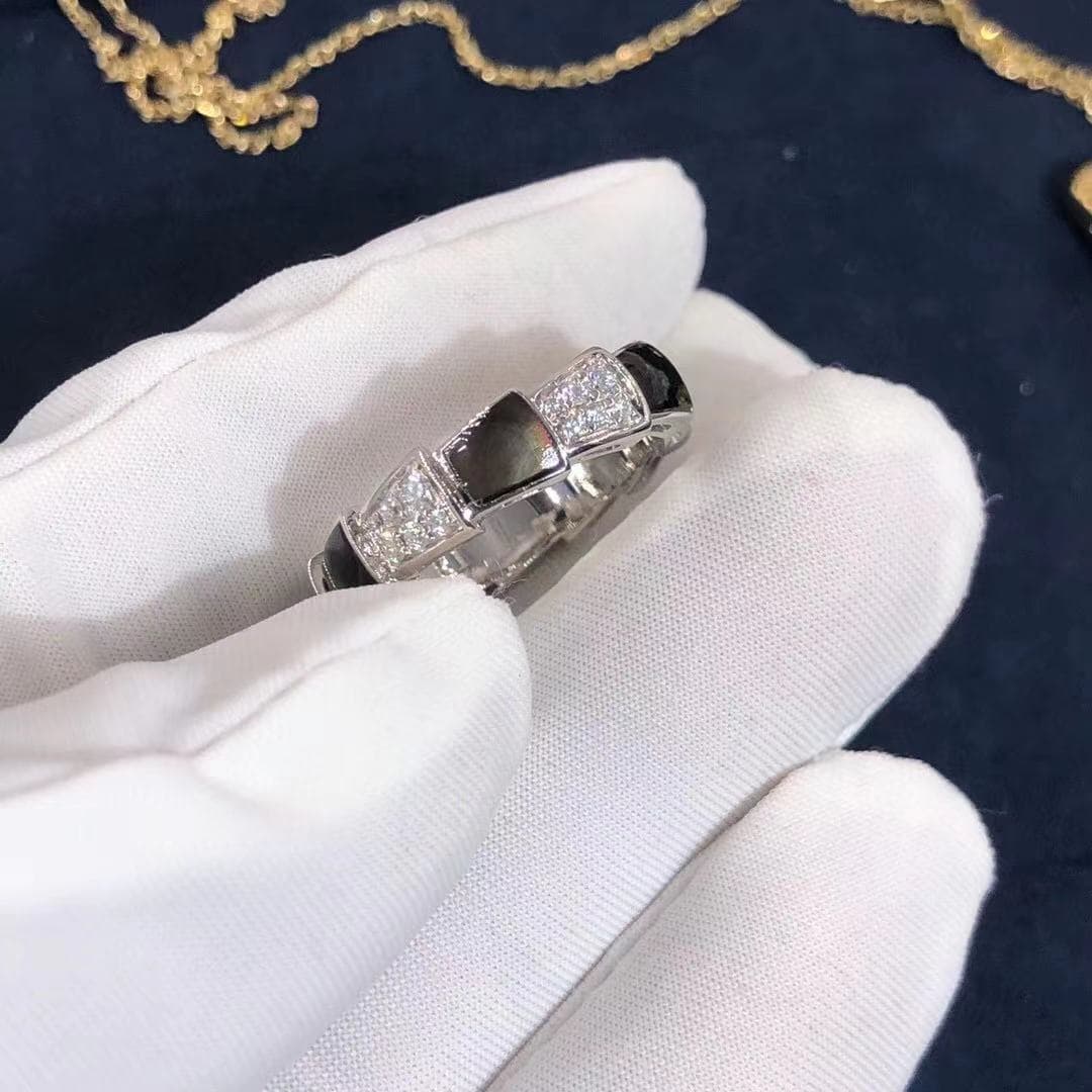 Кольцо Bulgari Serpenti белое золото, серый перламутр, бриллианты 2