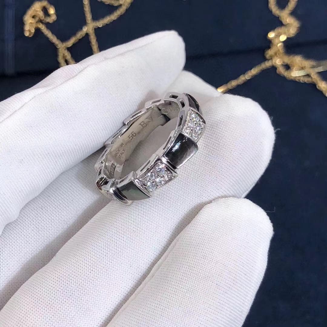 Кольцо Bulgari Serpenti белое золото, серый перламутр, бриллианты 3
