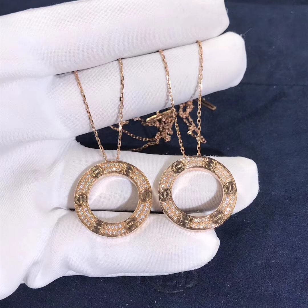 Подвеска Cartier Love с бриллиантовым паве розовое золото 2