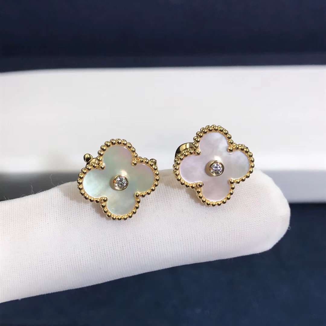 Винтажные серьги Van Cleef & Arpels Alhambra перламутр, желтое золото 1