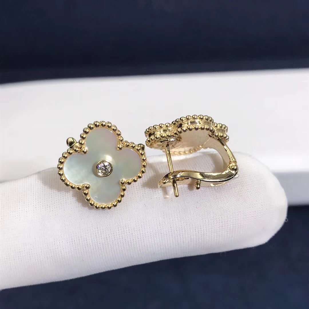 Винтажные серьги Van Cleef & Arpels Alhambra перламутр, желтое золото 5