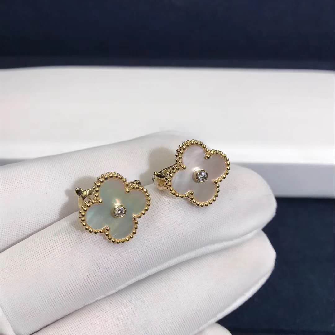 Винтажные серьги Van Cleef & Arpels Alhambra перламутр, желтое золото 3