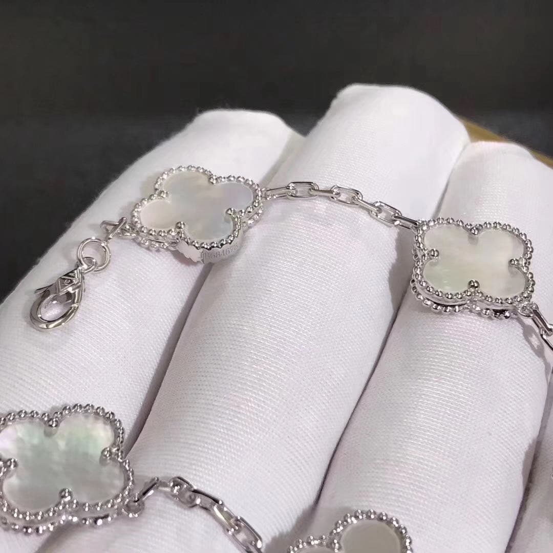Винтажный Браслет Van Cleef & Arpels Alhambra 5 мотивов белое золото, перламутр 5