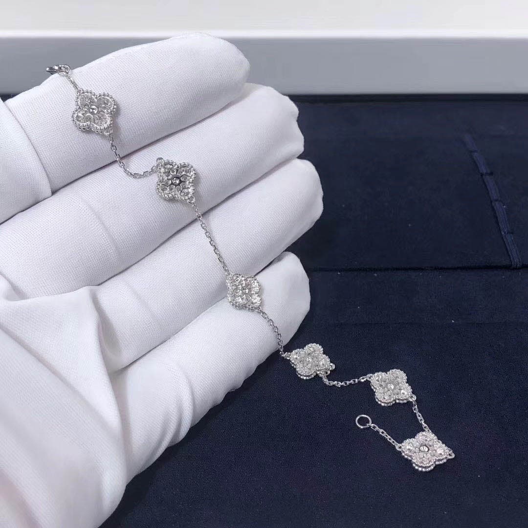 Браслет Van Cleef & Arpels Sweet Alhambra 6 мотивов белое золото, бриллианты 4