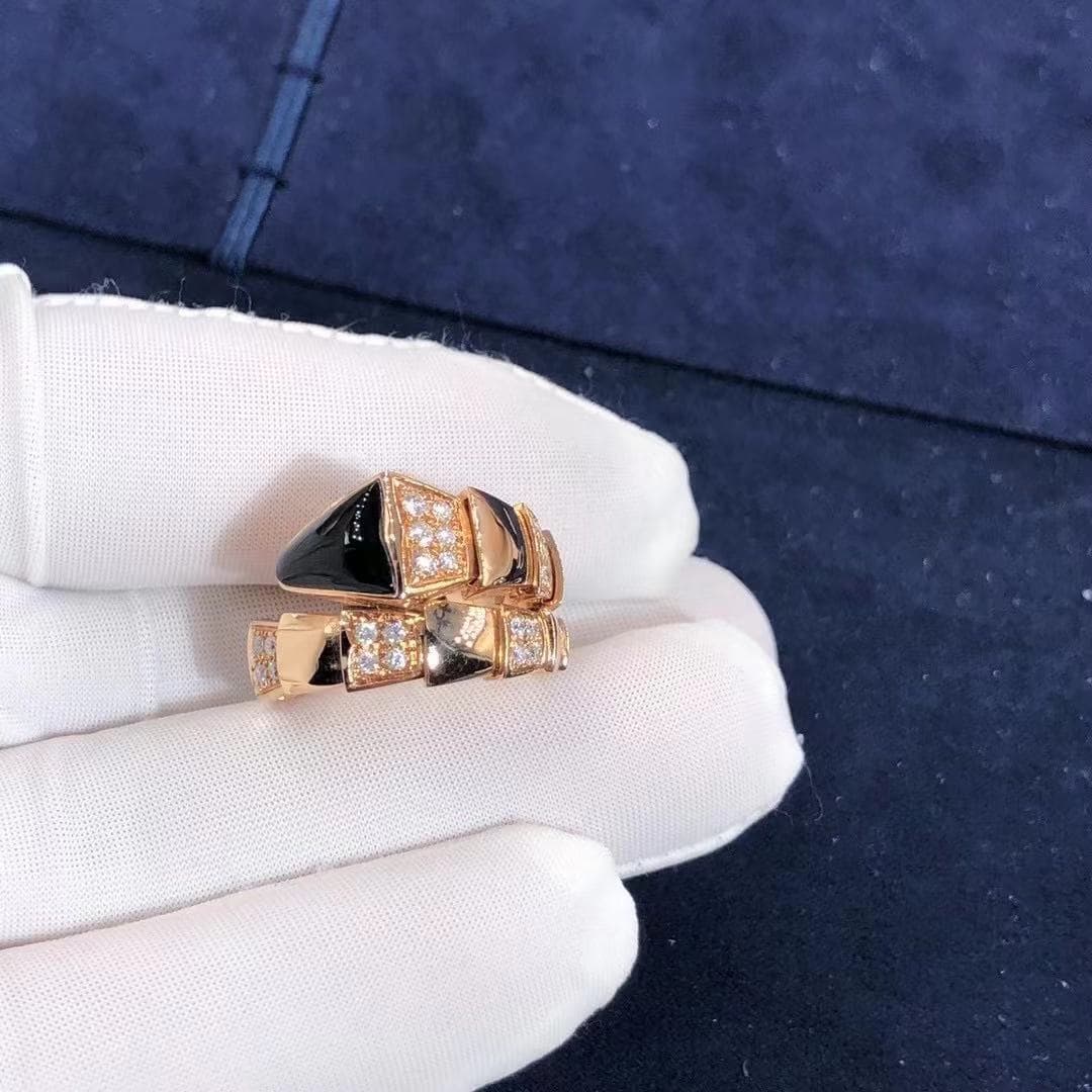 Кольцо Bulgari Serpenti Viper розовое золото, оникс, бриллианты 8