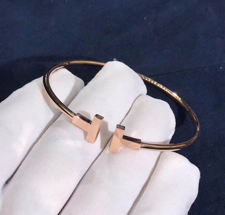 Браслет Tiffany T Wire узкая модель розовое золото 1