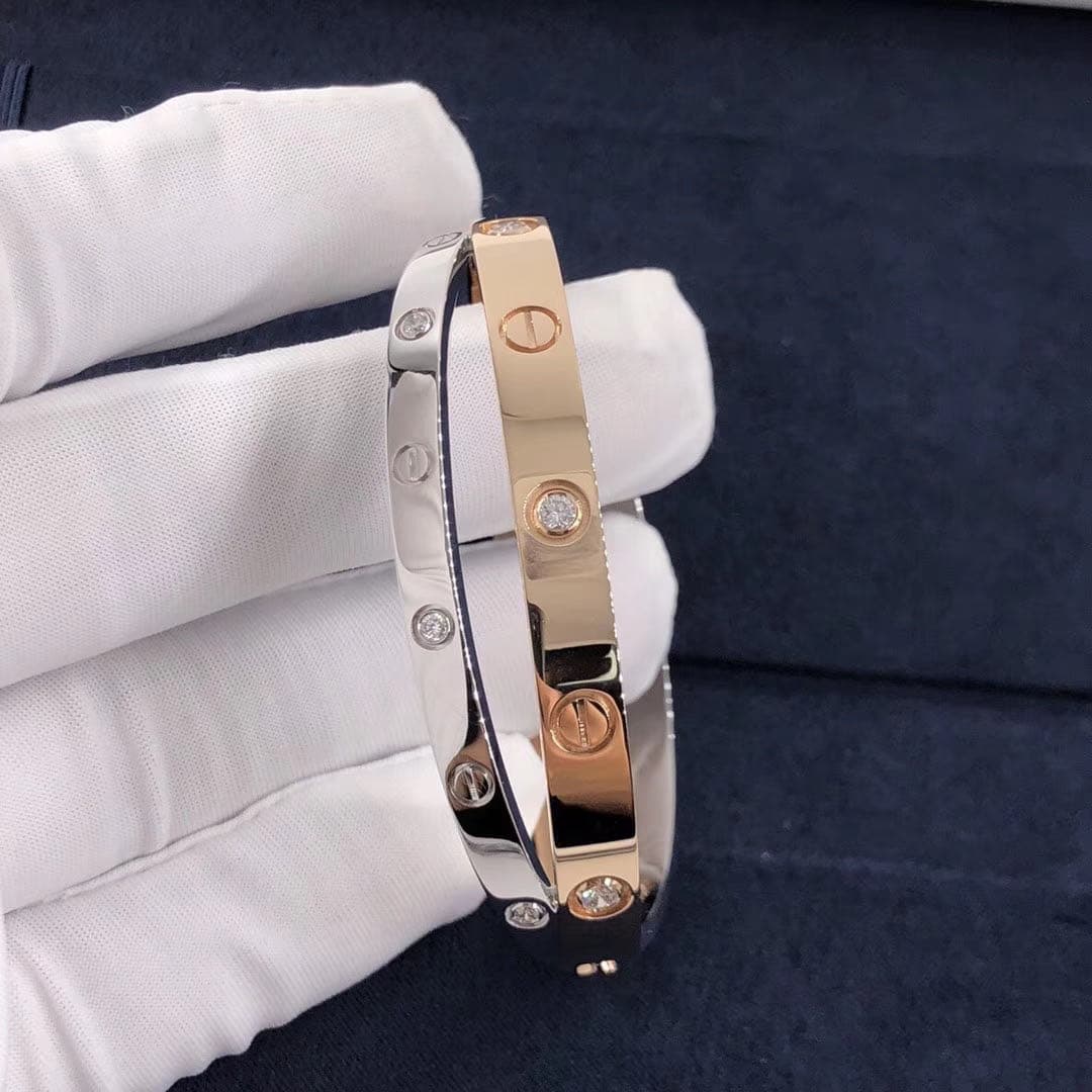 Браслет Cartier Love 12 бриллиантов, розовое, белое золото 2
