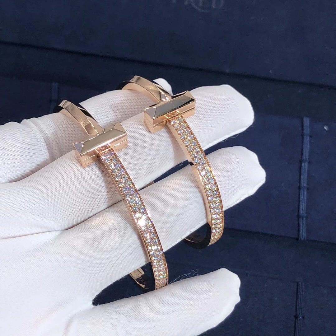 Браслет Tiffany T T1 бриллианты, розовое золото 8