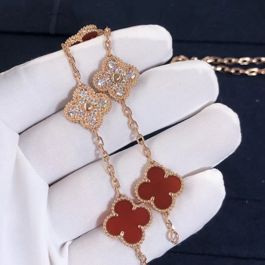 Браслет Van Cleef Vintage Alhambra 5 мотивов розовое золото, бриллианты, оникс 3