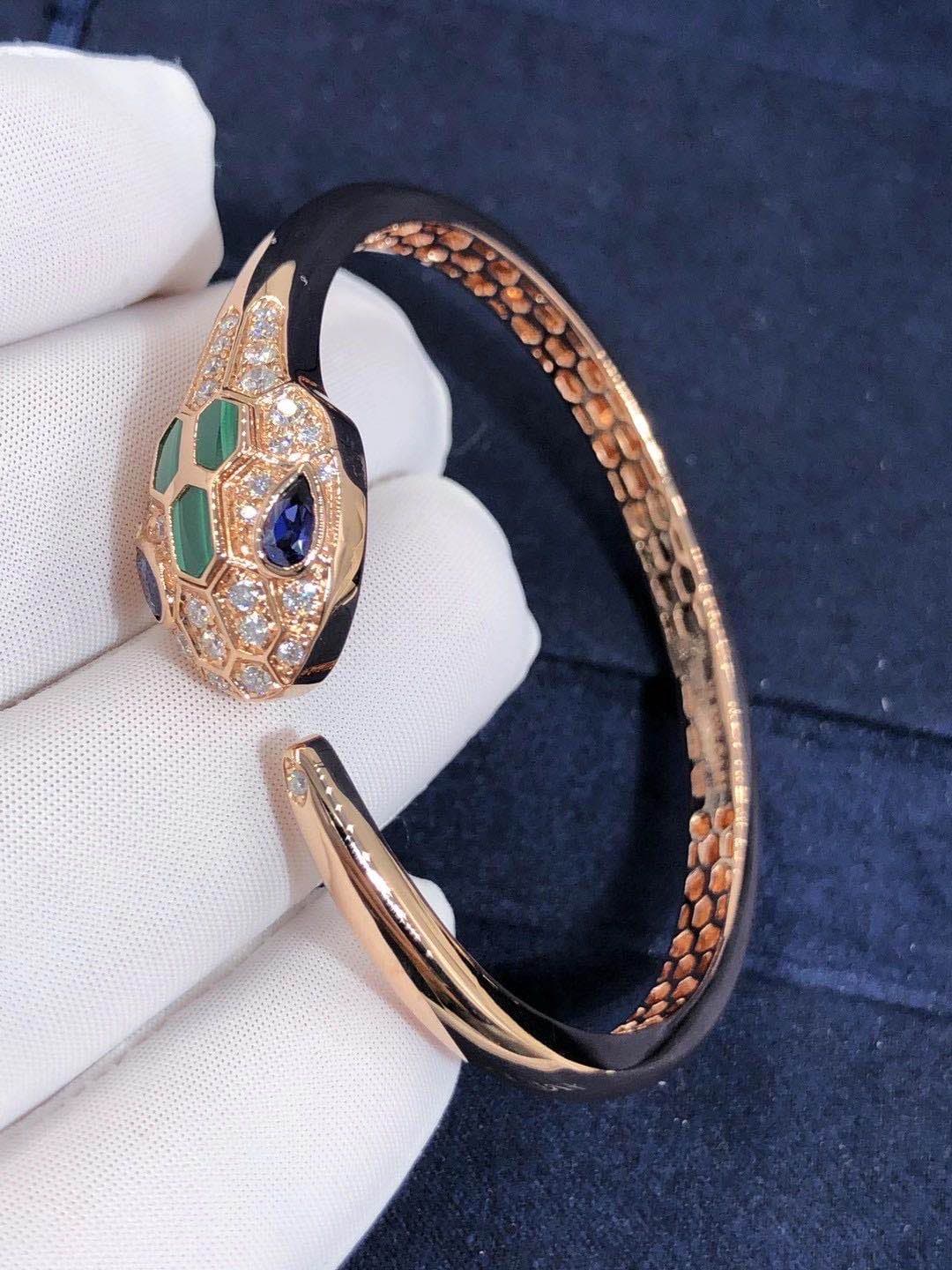 Браслет Bulgari Serpenti бриллианты, изумруды, розовое золото 6