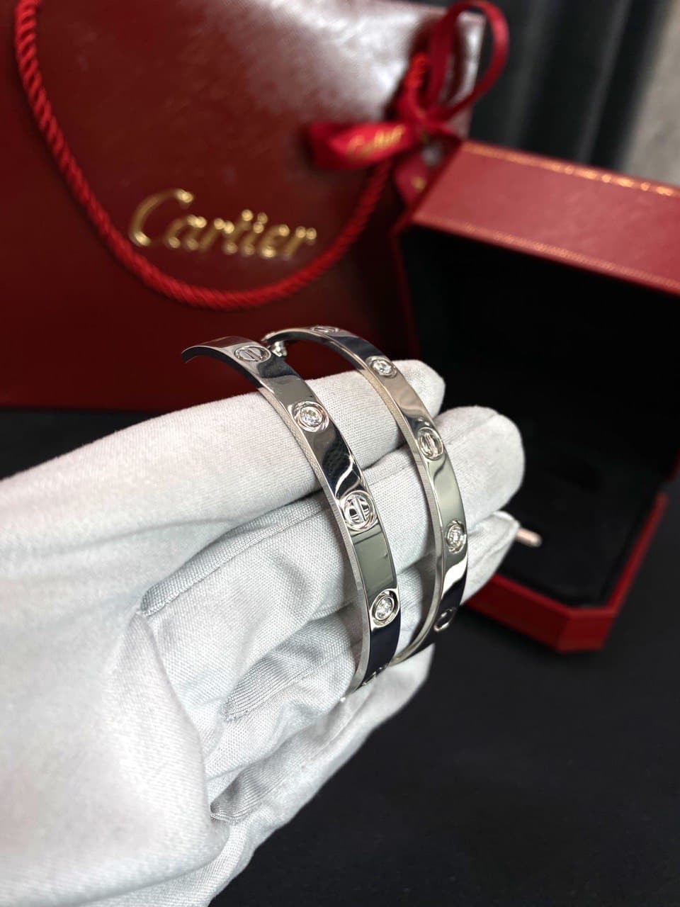 Браслет Cartier Love белое золото, 4 бриллианта 5