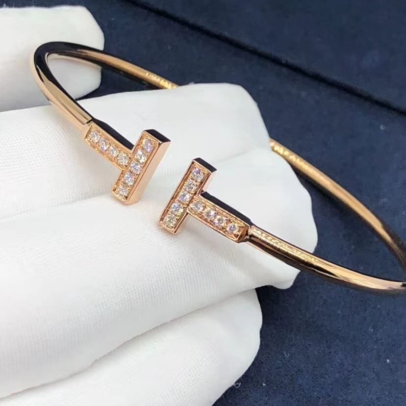Браслет Tiffany T Wire бриллианты, розовое золото 4