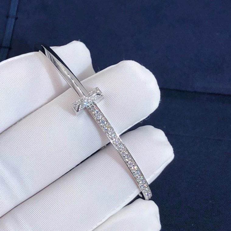 Браслет Tiffany T1 узкая модель бриллианты, белое золото 3