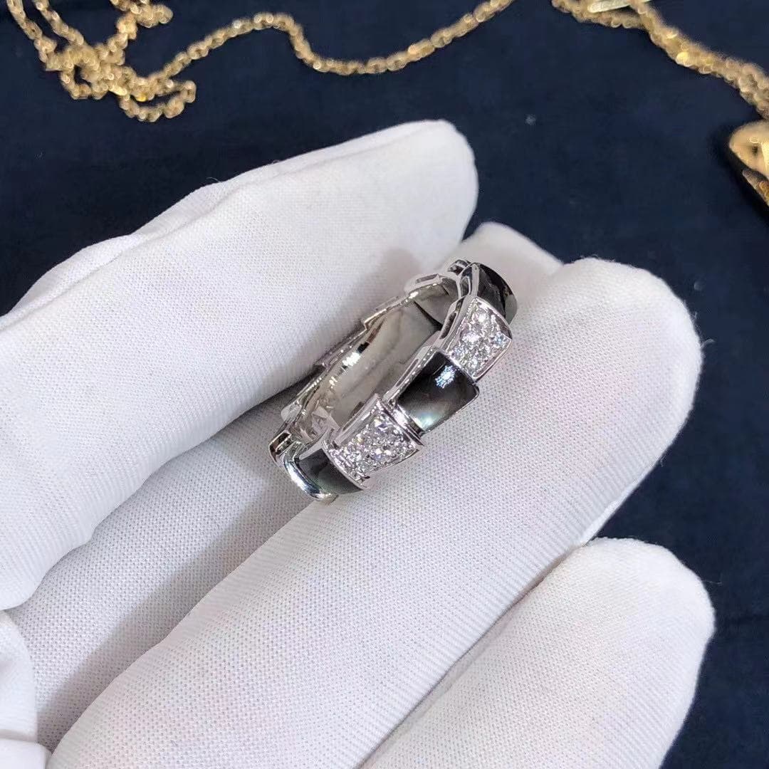 Кольцо Bulgari Serpenti белое золото, серый перламутр, бриллианты 7