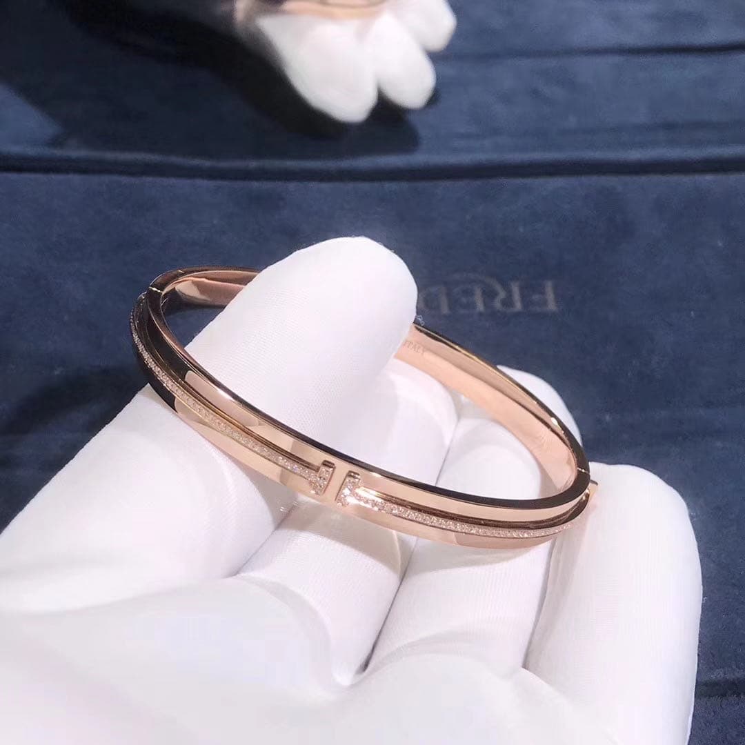 Браслет Tiffany T бриллианты, розовое золото 3