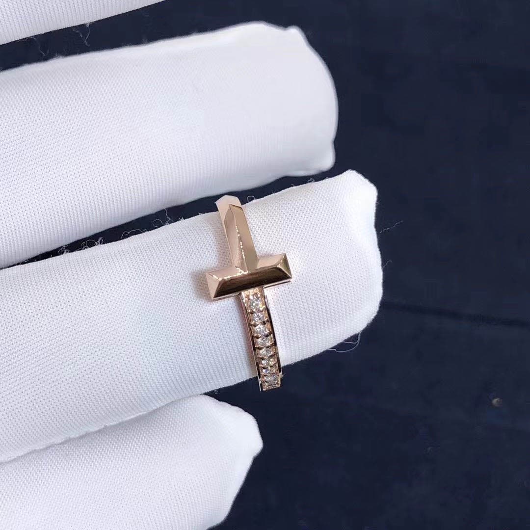 Кольцо Tiffany T1 узкое бриллианты, розовое золото 4