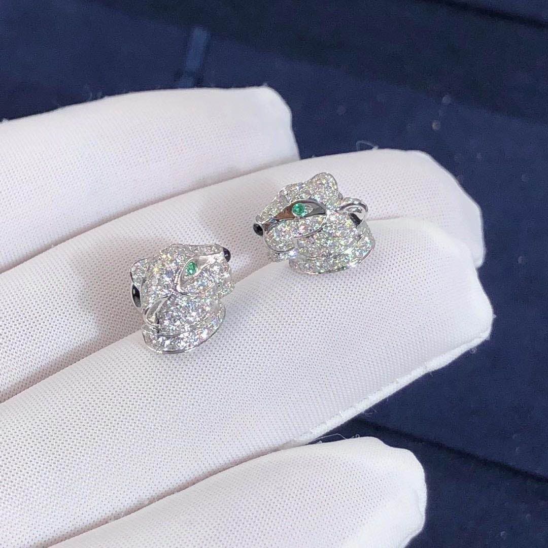 Серьги Panthere de Cartier драгоценные камни, бриллианты, белое золото 1