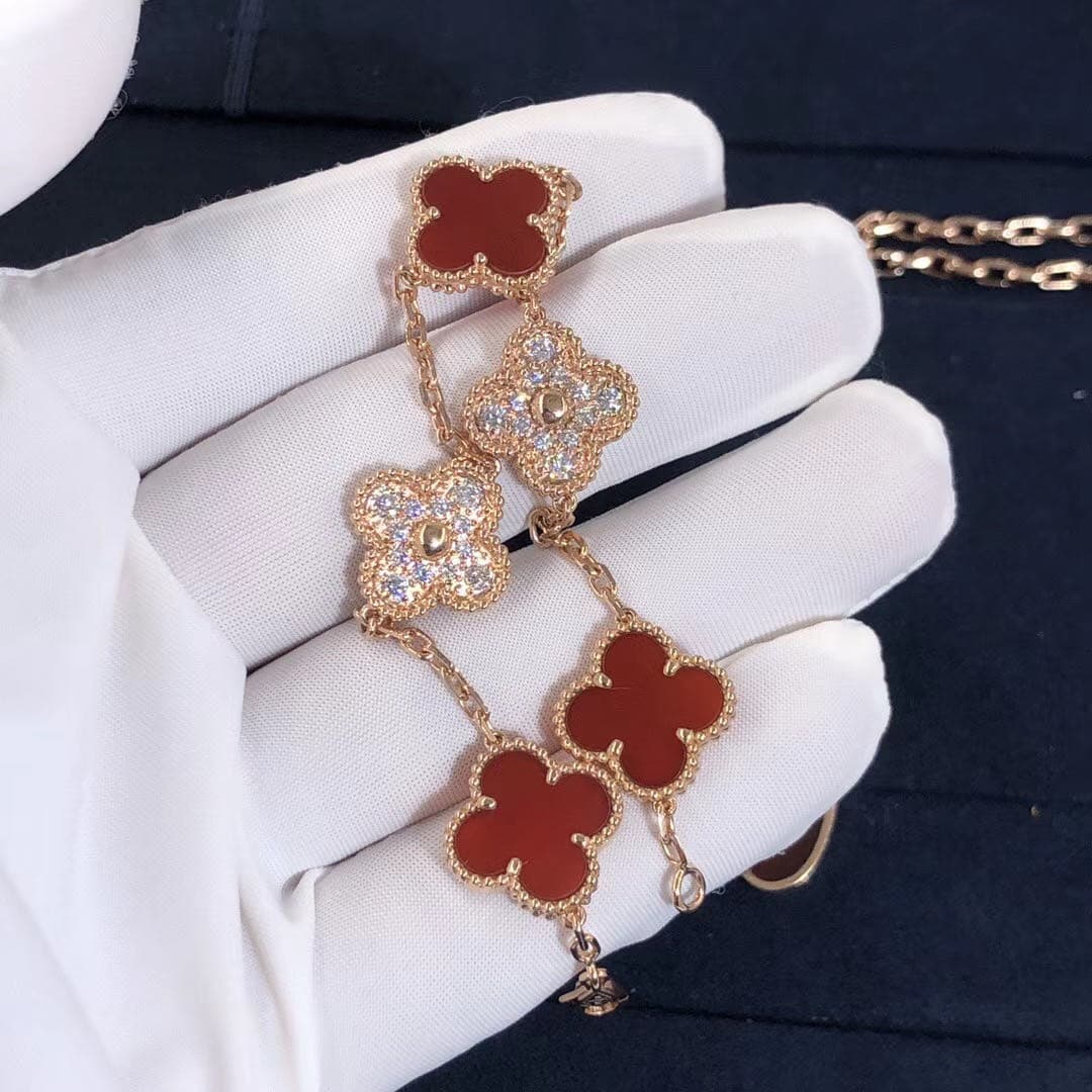 Браслет Van Cleef Vintage Alhambra 5 мотивов розовое золото, бриллианты, оникс 1