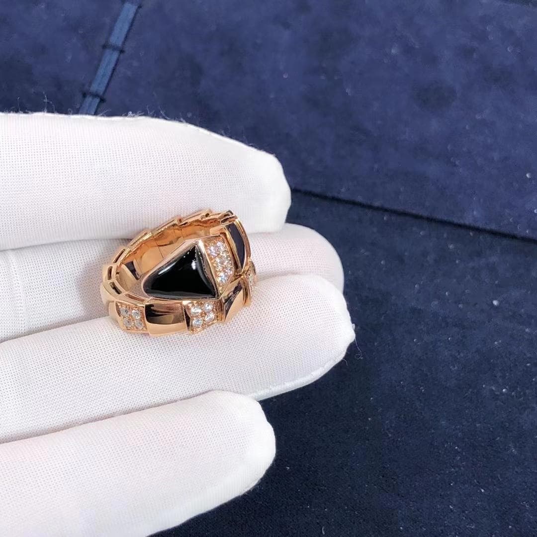 Кольцо Bulgari Serpenti Viper розовое золото, оникс, бриллианты 7