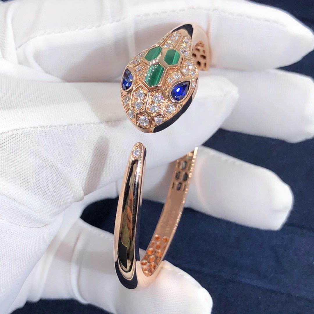 Браслет Bulgari Serpenti бриллианты, изумруды, розовое золото 4