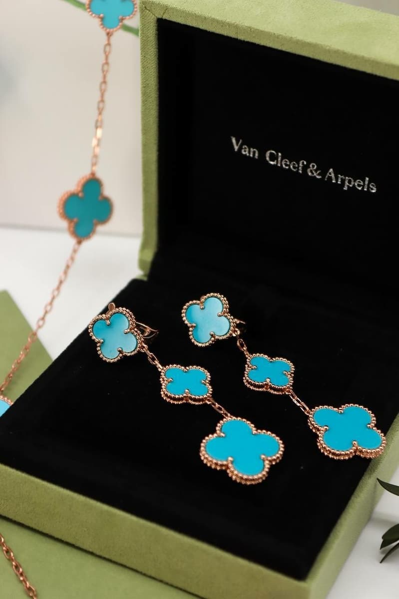 Серьги Van Cleef, бирюза, 3 мотива