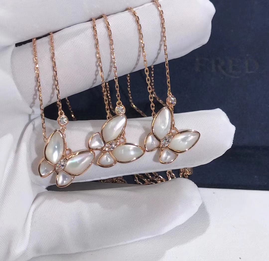 Подвеска Two Butterfly Van Cleef бриллианты, перламутр, розовое золото 1