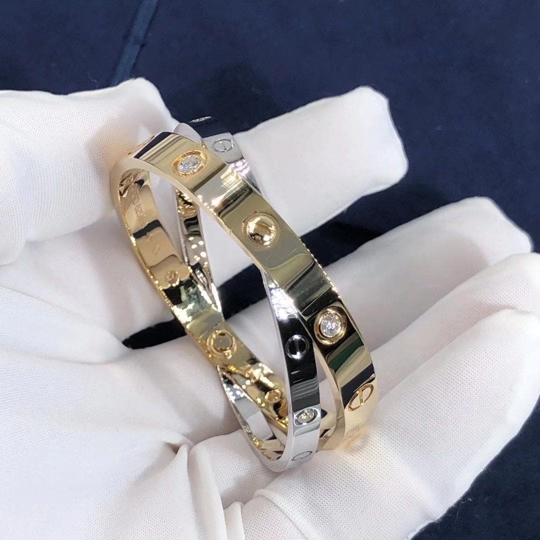 Браслет Cartier Love 12 бриллиантов, желтое, белое золото 7