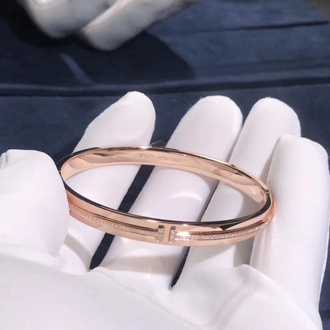 Браслет Tiffany T бриллианты, розовое золото 5
