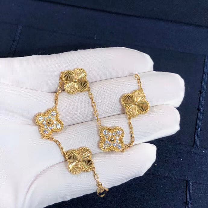 Браслет Van Cleef & Arpels Vintage Alhambra 5 мотивов желтое золото, бриллианты 2