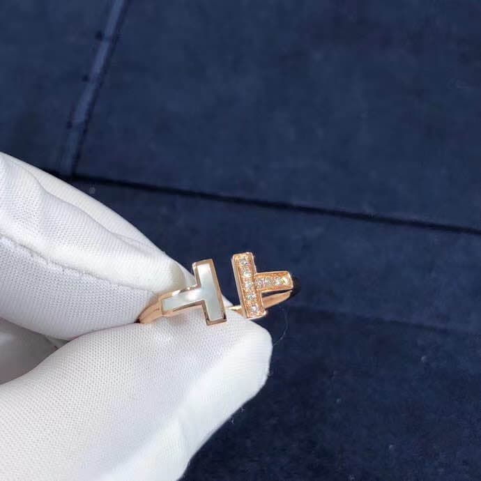 Кольцо Tiffany T Wire бриллианты, перламутр, розовое золото 2