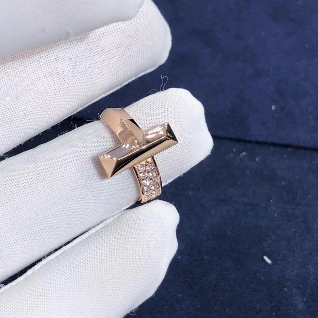 Кольцо Tiffany T1 розовое золото, бриллианты 2