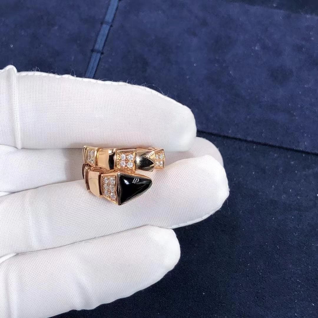 Кольцо Bulgari Serpenti Viper розовое золото, оникс, бриллианты 4