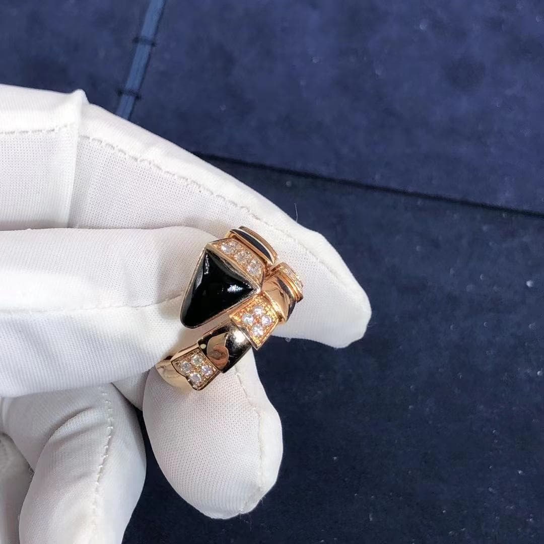Кольцо Bulgari Serpenti Viper розовое золото, оникс, бриллианты 6