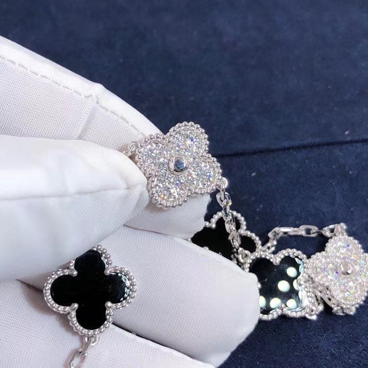 Браслет Van Cleef & Arpels Vintage Alhambra 5 мотивов белое золото, бриллианты, оникс 4