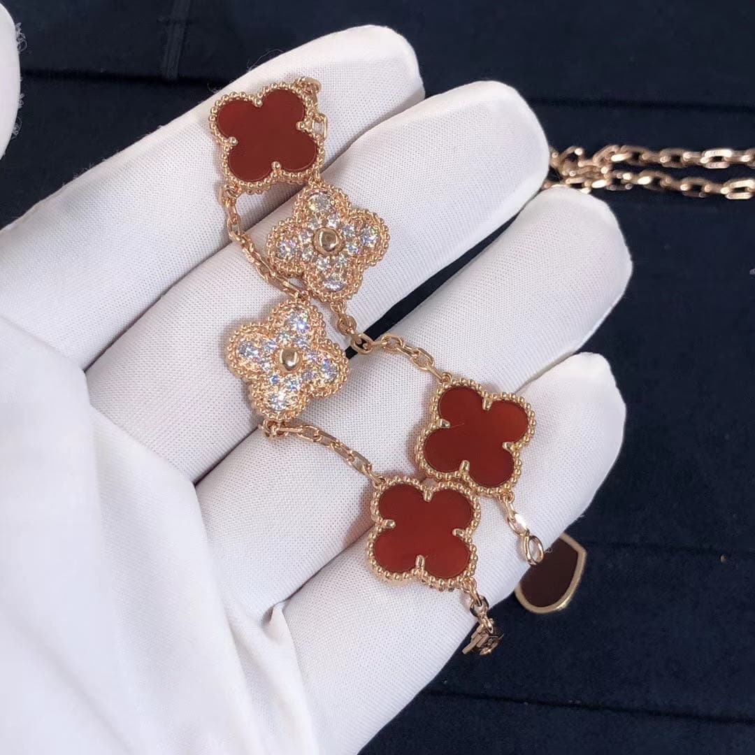 Браслет Van Cleef Vintage Alhambra 5 мотивов розовое золото, бриллианты, оникс 2