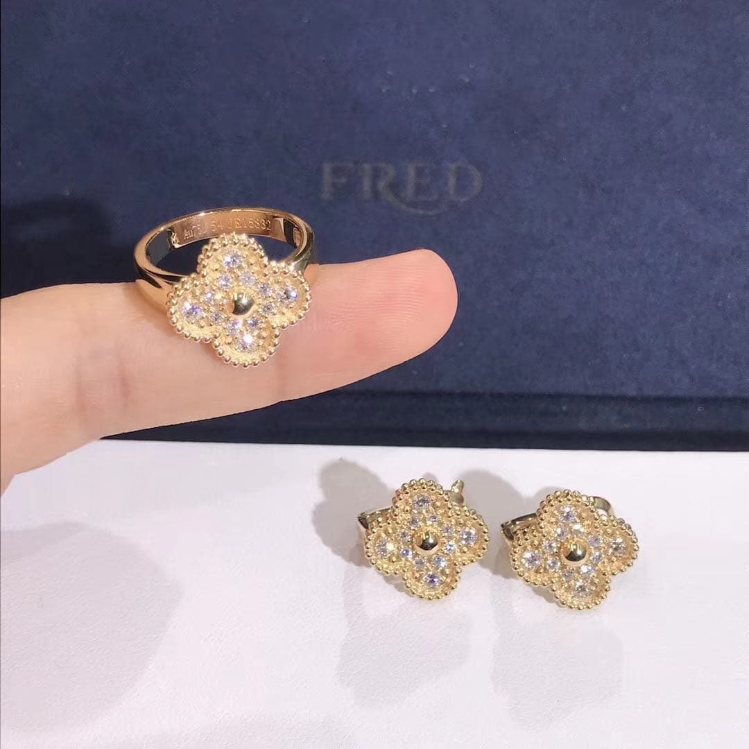 Кольцо VAN CLEEF & ARPELS Vintage Alhambra бриллианты, желтое золото 1