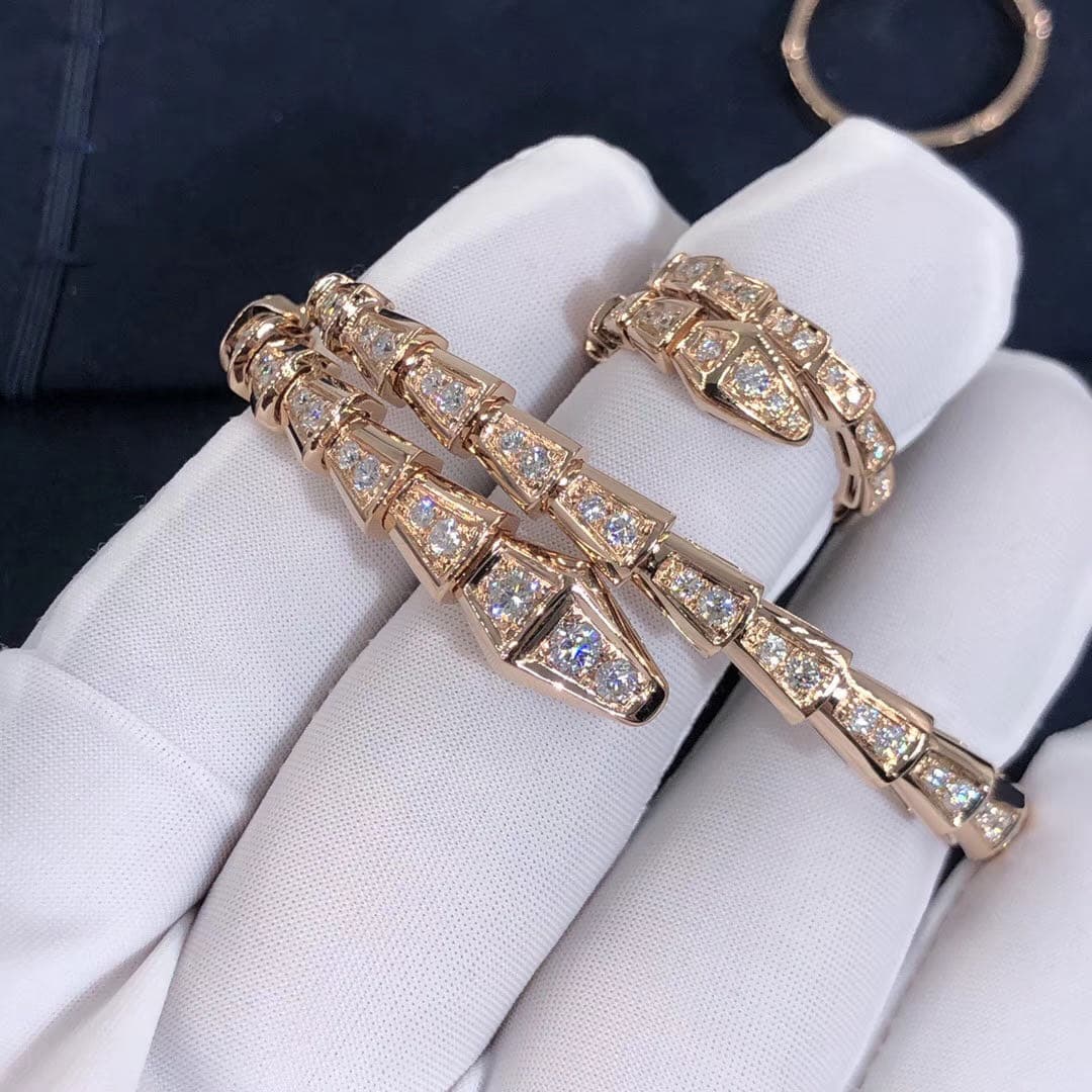Браслет Bulgari Serpenti с бриллиантовым паве розовое золото 4