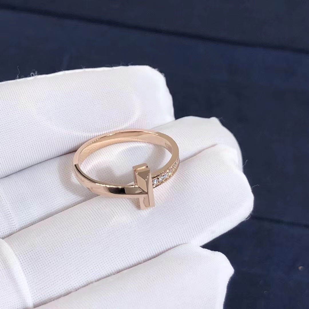 Кольцо Tiffany T1 узкое бриллианты, розовое золото 5