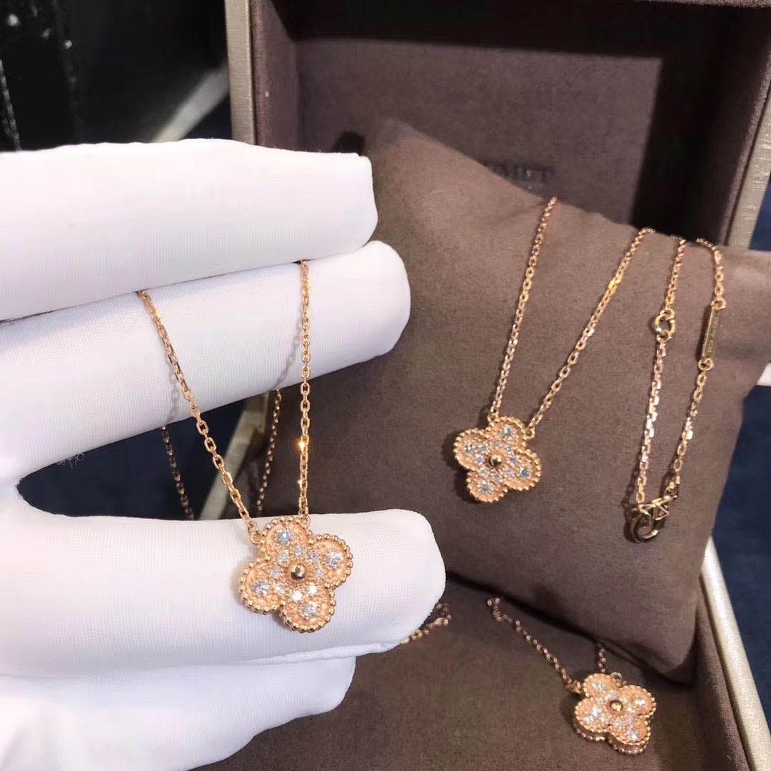 Подвеска Van Cleef Vintage Alhambra бриллианты, розовое золото 1