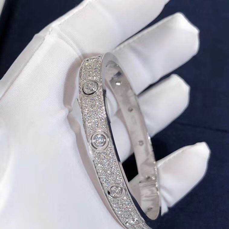 Браслет Cartier Love бриллиантовое паве, белое золото 4