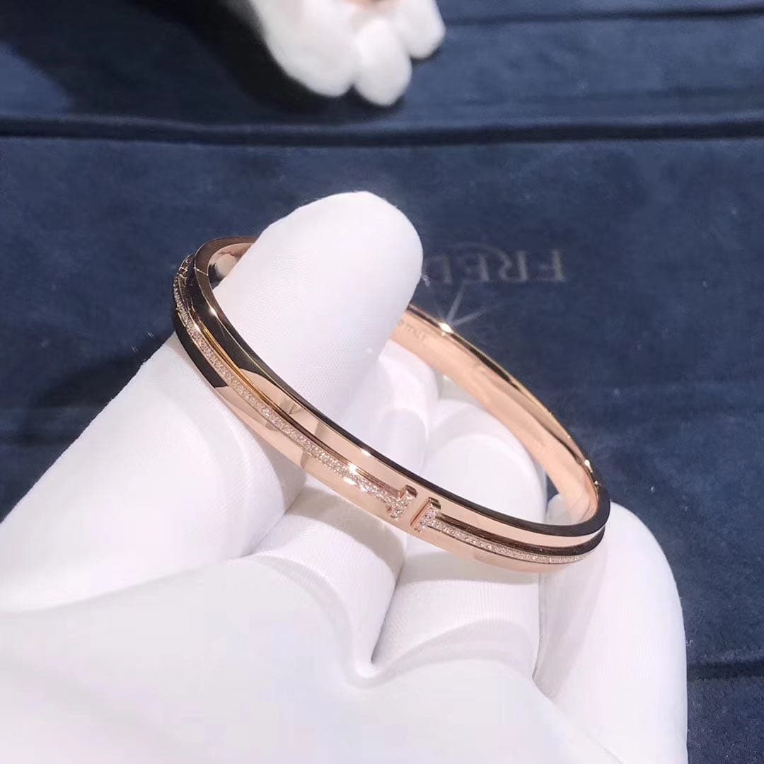 Браслет Tiffany T бриллианты, розовое золото 1